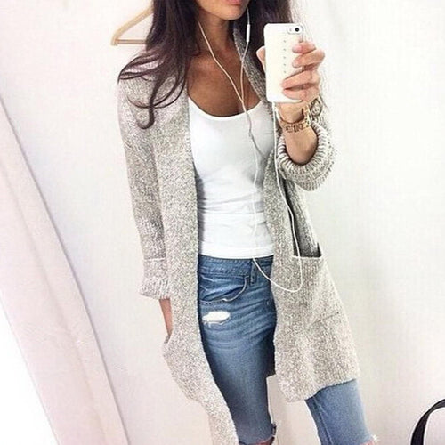 Damen Strickmantel mit tiefen Taschen und offenem Schnitt EB
