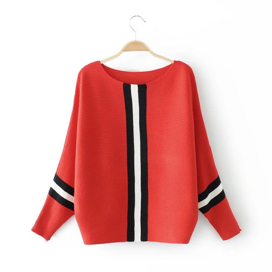 Damen lässiger Strickpullover mit modernen Streifen und weitem Schnitt EB