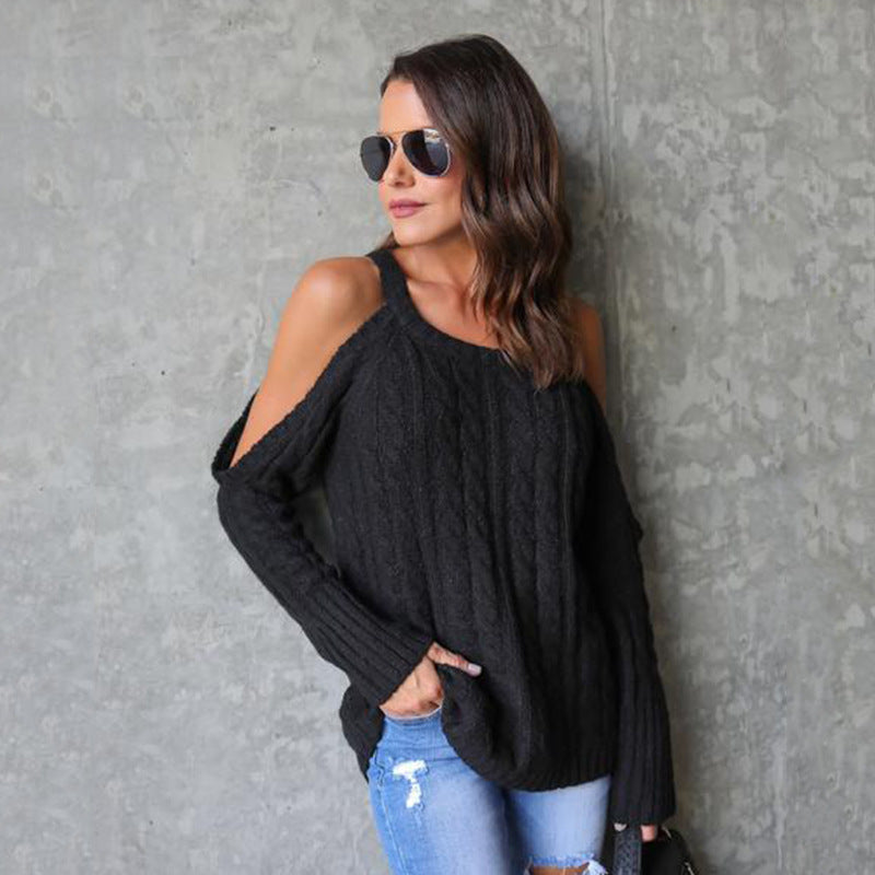 Damen Strickpullover mit off-shoulder Design und detaillierter Zopfstruktur EB