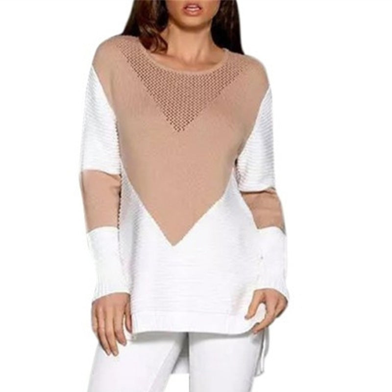 Damen modischer Strickpullover mit geometrischem Muster und strukturiertem Gewebe EB