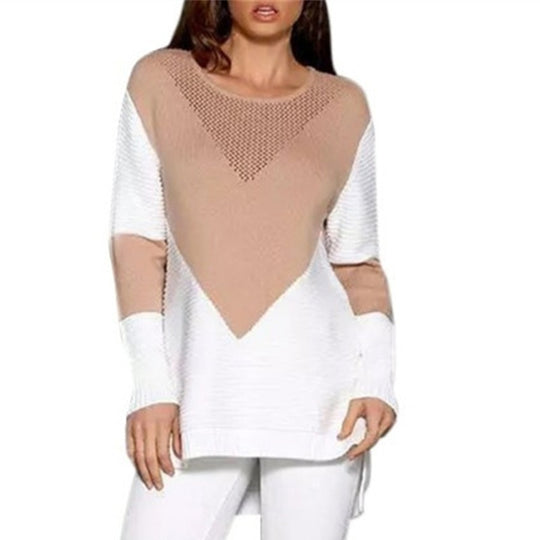 Damen modischer Strickpullover mit geometrischem Muster und strukturiertem Gewebe EB