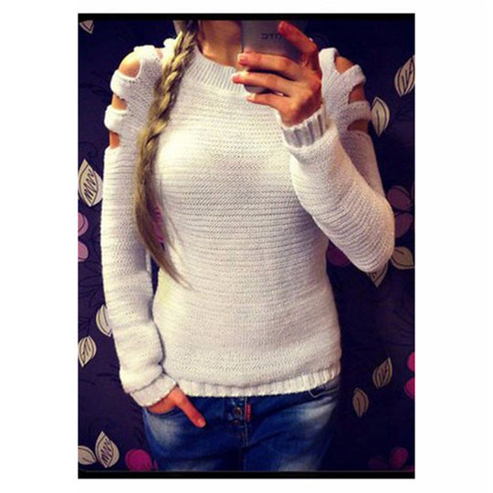 Damen Strickpullover mit innovativem Cut-Out-Design und glitzernden Details EB