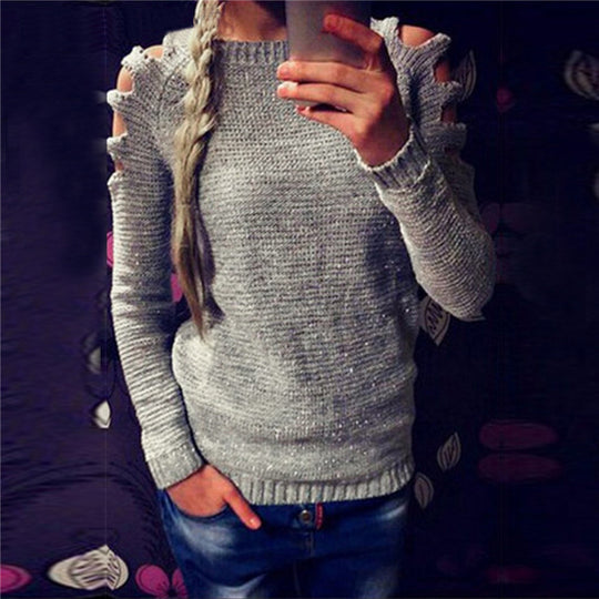 Damen Strickpullover mit innovativem Cut-Out-Design und glitzernden Details EB