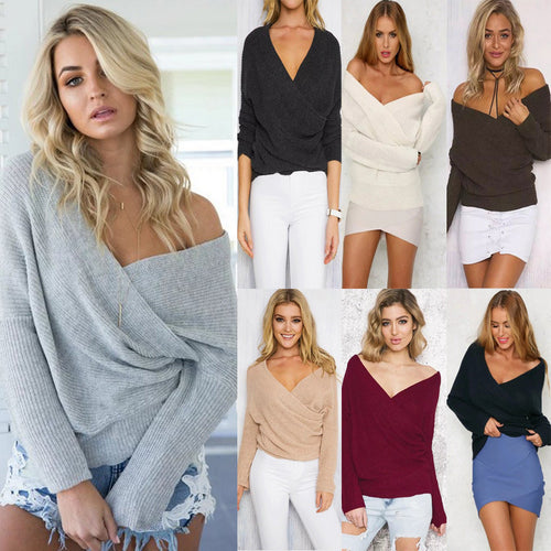 Damen Wickelpullover mit tiefem V-Ausschnitt und eleganter Struktur EB