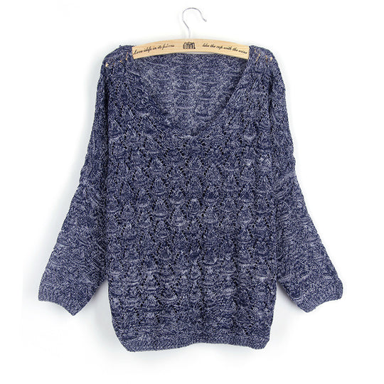 Damen Strickpullover mit dekorativem Lochmuster und weit geschnittenen Ärmeln EB