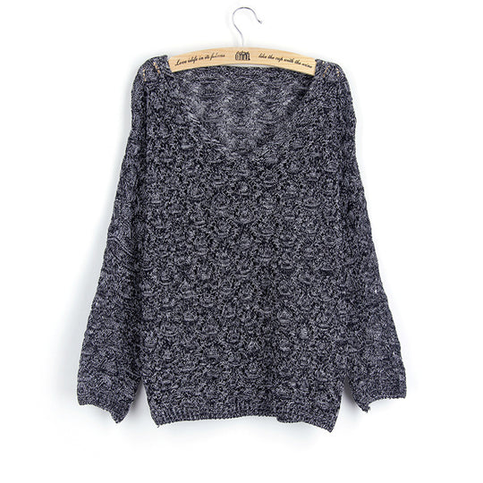 Damen Strickpullover mit dekorativem Lochmuster und weit geschnittenen Ärmeln EB