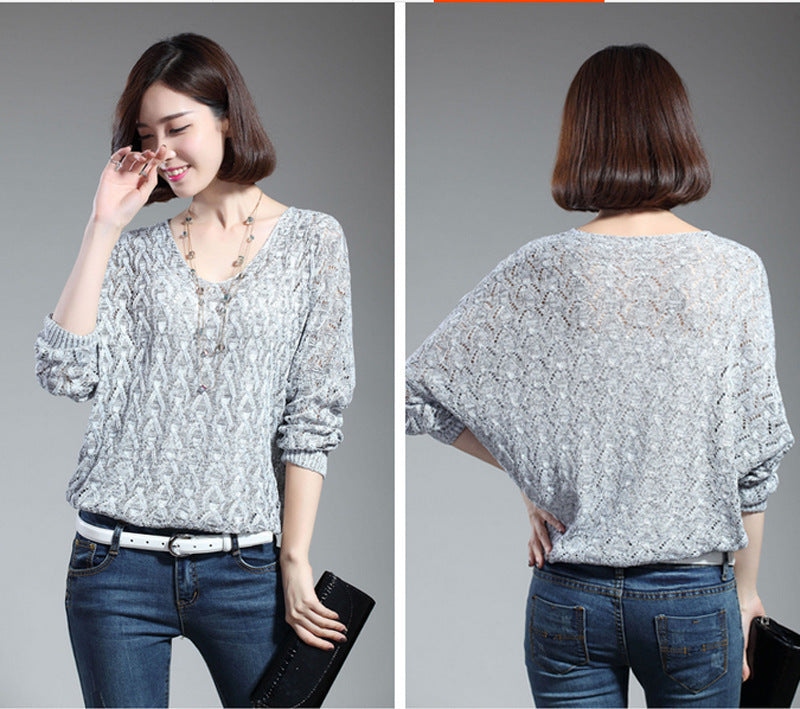 Damen Strickpullover mit dekorativem Lochmuster und weit geschnittenen Ärmeln EB