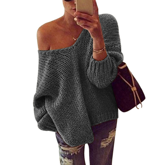 Damen Off-Shoulder Strickpullover mit lockerer Passform EB