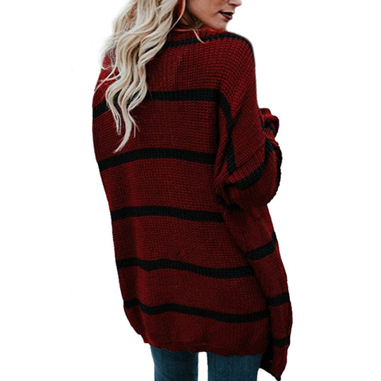Damen Grobstrickpullover mit lässigem Schnitt und modernen Streifen EB