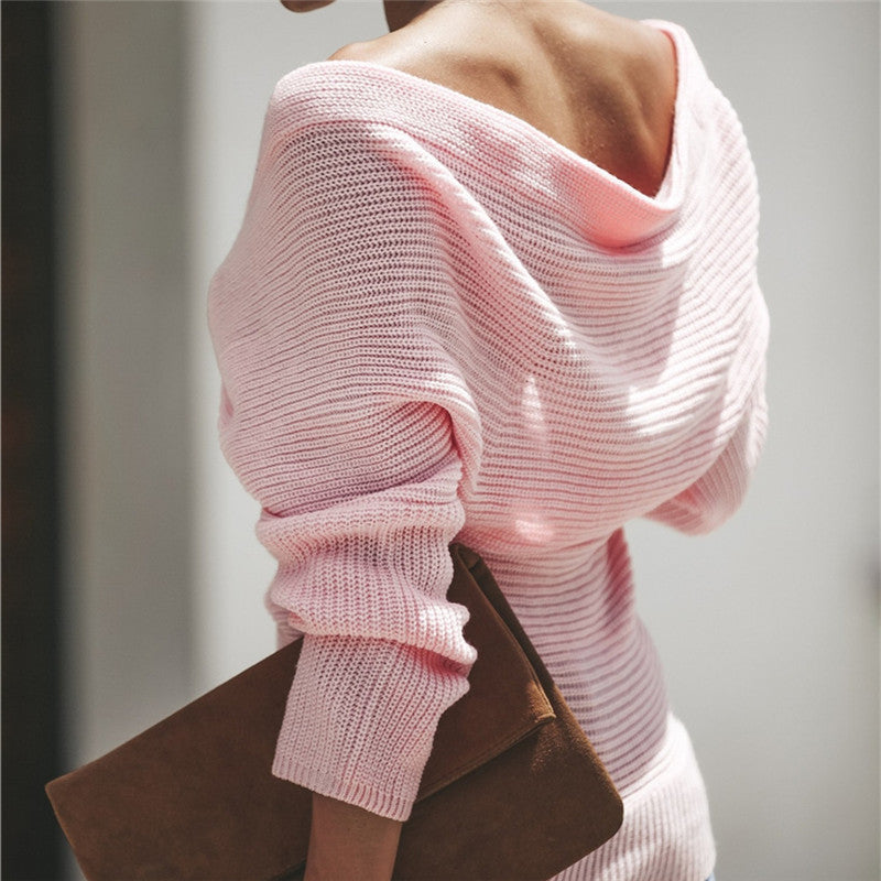 Damen Wickelpullover mit Off-Shoulder Design und lockerem Schnitt EB