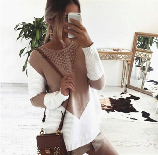 Damen modischer Strickpullover mit kreativem geometrischem Muster EB