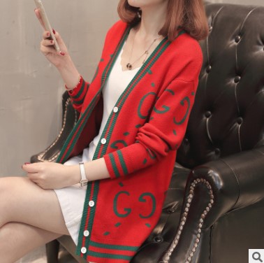 Damen Strickjacke mit tiefem V-Ausschnitt und bunten grafischen Mustern EB