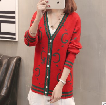 Damen Strickjacke mit tiefem V-Ausschnitt und bunten grafischen Mustern EB