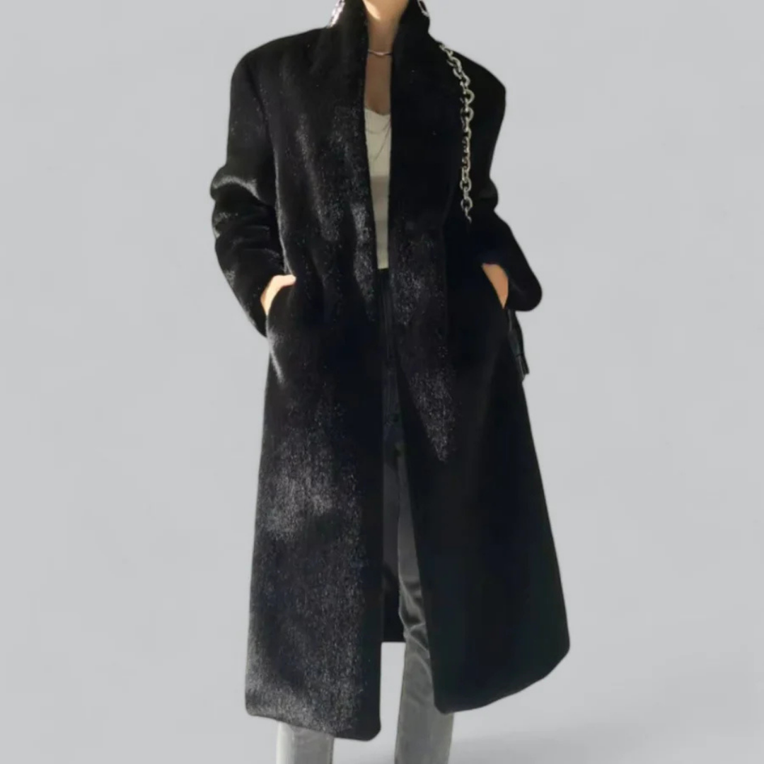 EB | Damen Winter Schlanker Langer Klassischer Trench Mantel Schwarz