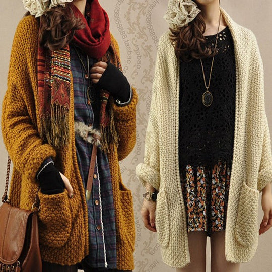 Damen Grober Strickcardigan mit lässiger Passform und praktischen Taschen EB