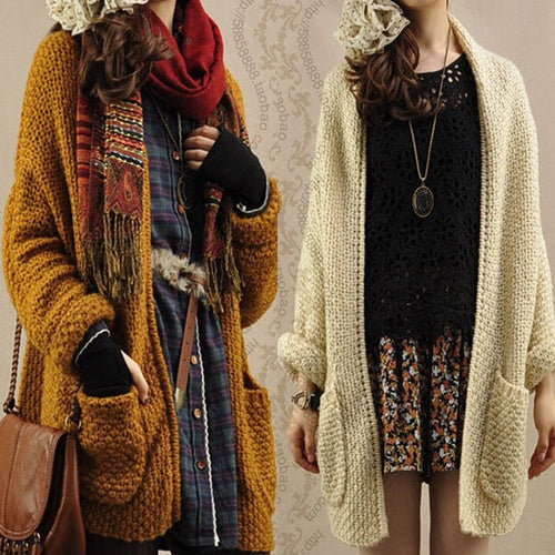 Damen Grober Strickcardigan mit lässiger Passform und praktischen Taschen EB