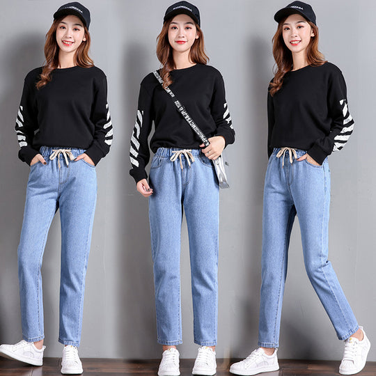 Damen Bequeme Jeans mit elastischem Bund und seitlichen Taschen EB
