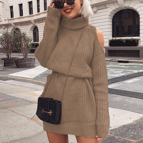 Damen Strickpullover mit hohem Kragen und einem Schulterdesign EB