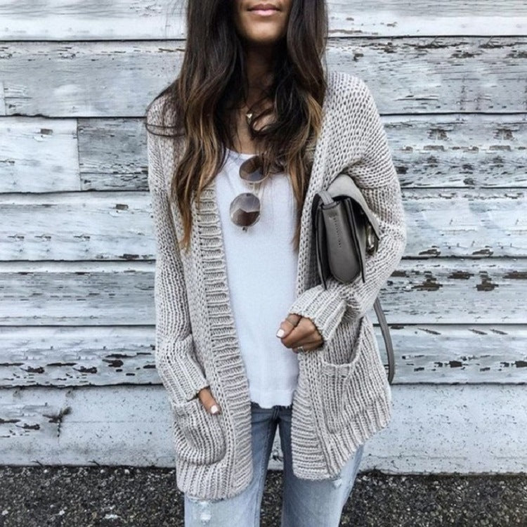 Damen Grobstrickjacke mit lässigen Taschen und offener Front EB