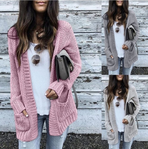 Damen Grobstrickjacke mit lässigen Taschen und offener Front EB