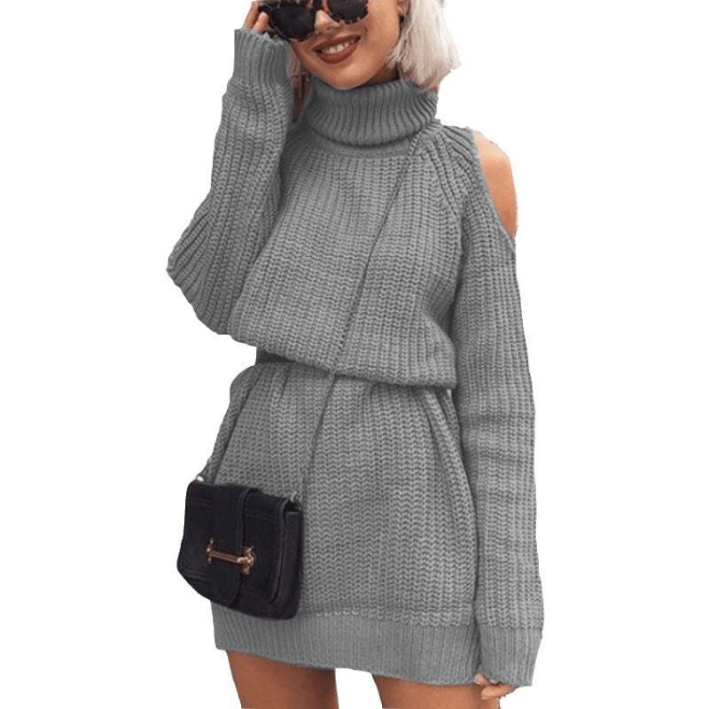 Damen Strickpullover mit hohem Kragen und einem Schulterdesign EB