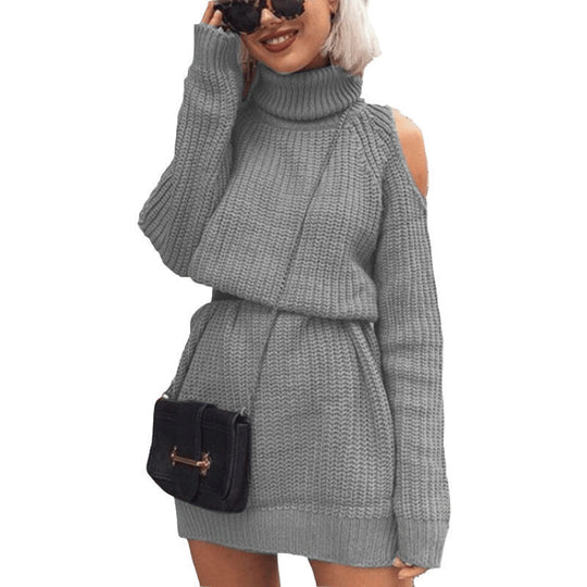 Damen Strickpullover mit hohem Kragen und einem Schulterdesign EB