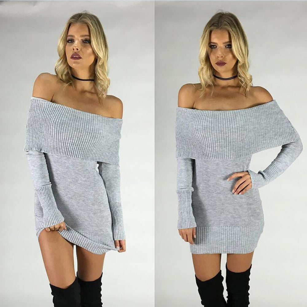Damen Off-Shoulder Strickkleid mit figurbetonter Silhouette und Rippstruktur EB