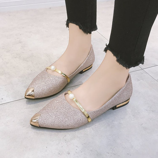 Damen nan elegante Glitzer-Slipper mit spitzer Metallkappe, perlenbesetztem Spannriemen und flachem Absatz EB