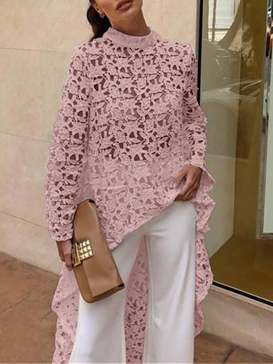 Damen Spitzenbluse mit asymmetrischem Schnitt und eleganten Details EB
