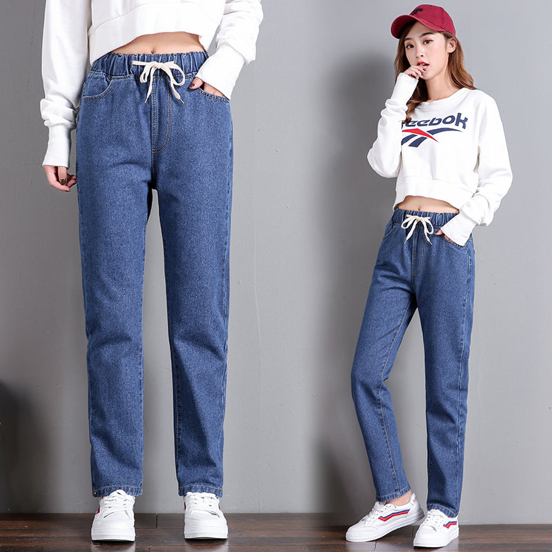 Damen Bequeme Jeans mit elastischem Bund und seitlichen Taschen EB