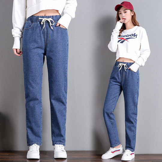 Damen Bequeme Jeans mit elastischem Bund und seitlichen Taschen EB