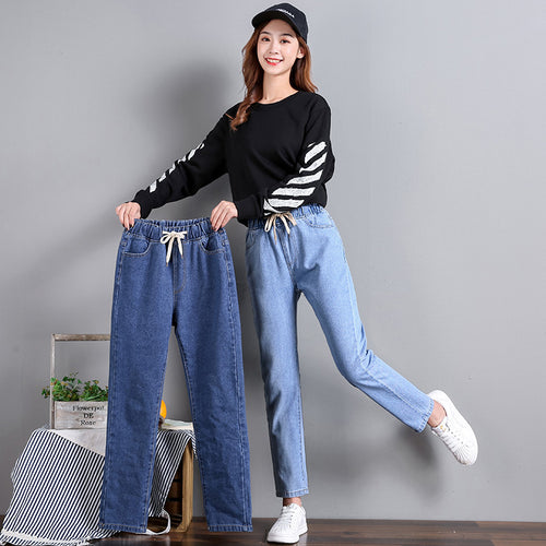 Damen Bequeme Jeans mit elastischem Bund und seitlichen Taschen EB