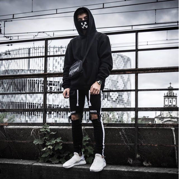 Herren lässige Skinny Jeans mit auffälligem Used-Effekt und trendigem Streifen EB