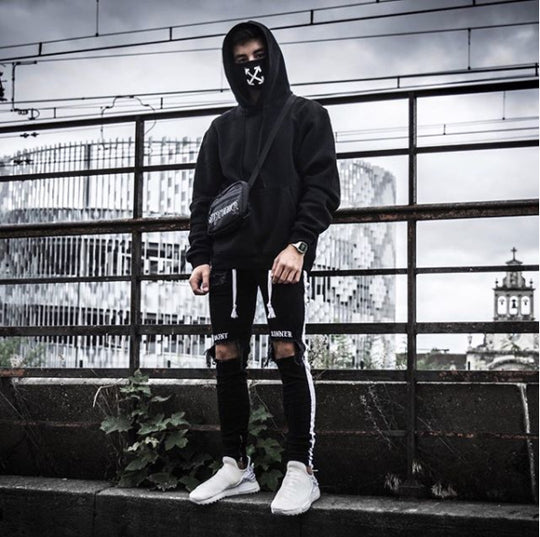Herren lässige Skinny Jeans mit auffälligem Used-Effekt und trendigem Streifen EB