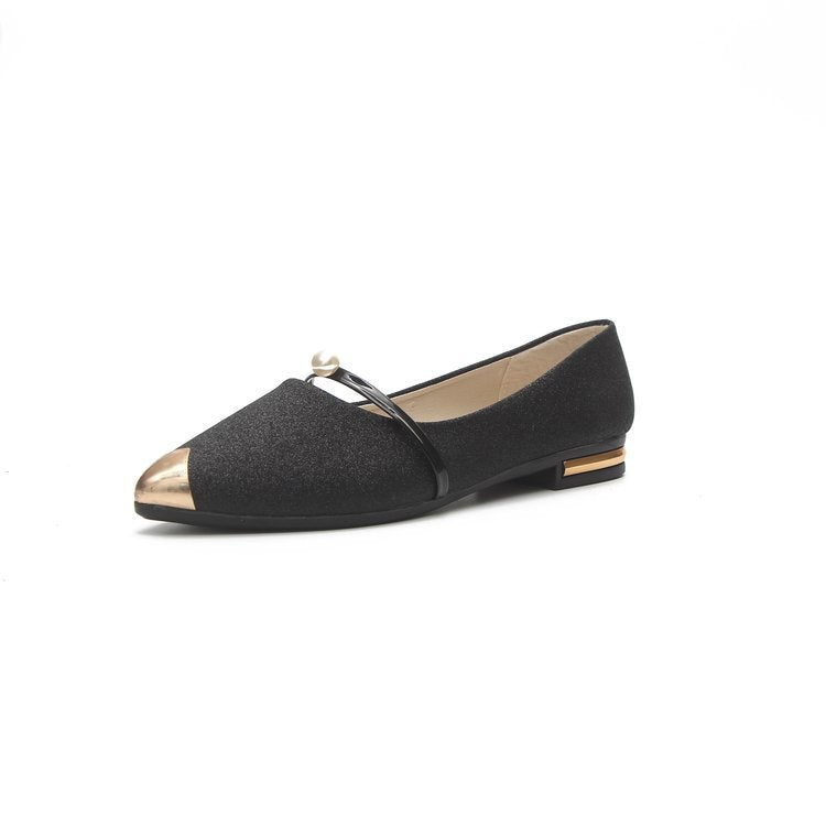Damen nan elegante Glitzer-Slipper mit spitzer Metallkappe, perlenbesetztem Spannriemen und flachem Absatz EB