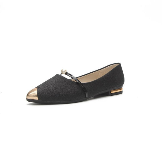 Damen nan elegante Glitzer-Slipper mit spitzer Metallkappe, perlenbesetztem Spannriemen und flachem Absatz EB