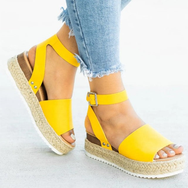 Damen Wedge-Sandalen mit verstellbarem Riemen und komfortablem Fußbett EB