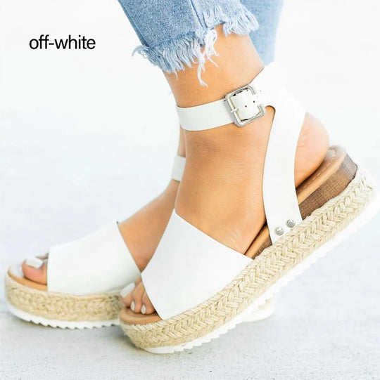 Damen Wedge-Sandalen mit verstellbarem Riemen und komfortablem Fußbett EB