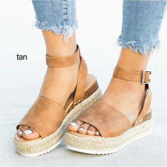 Damen Wedge-Sandalen mit verstellbarem Riemen und komfortablem Fußbett EB
