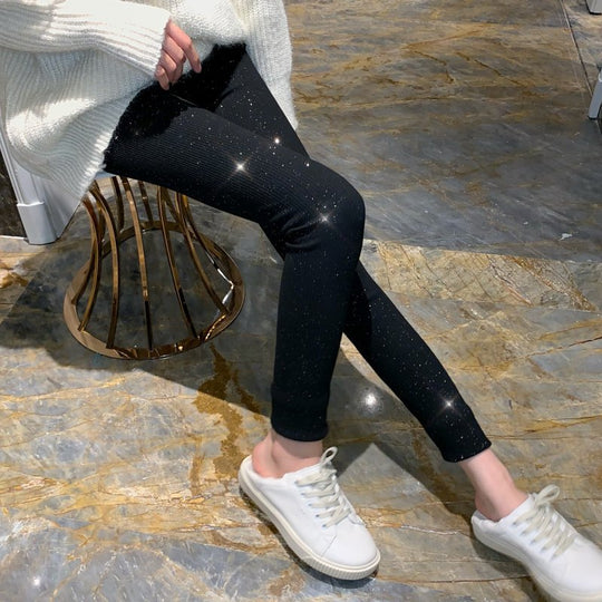 Damen Glitzernde Leggings im figurbetonten Rippdesign EB