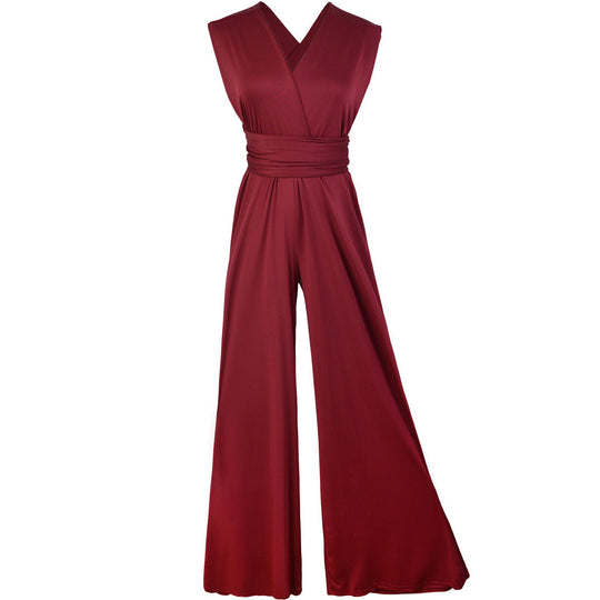Damen Eleganter Jumpsuit mit Tiefem V-Ausschnitt und Innovativer Wickeloptik EB