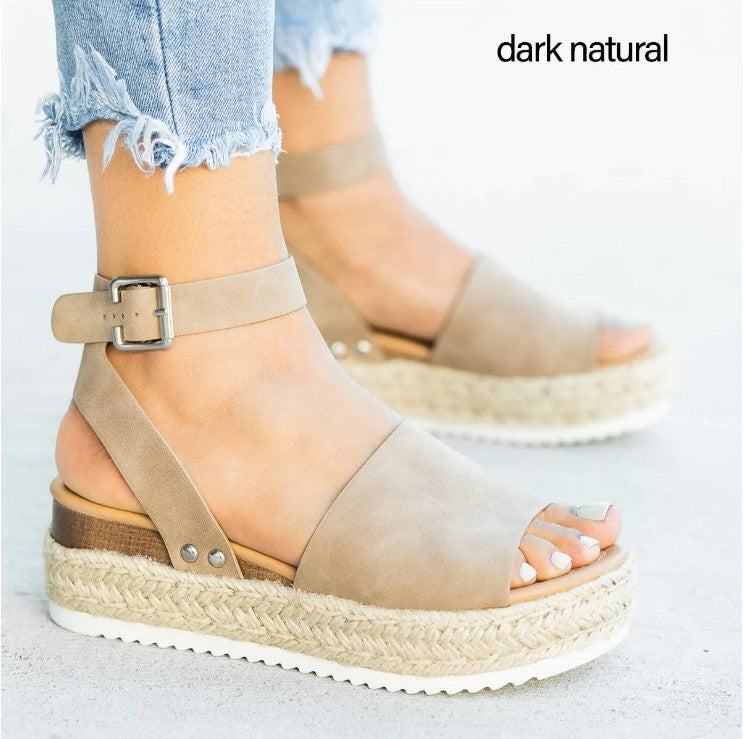 Damen Wedge-Sandalen mit verstellbarem Riemen und komfortablem Fußbett EB