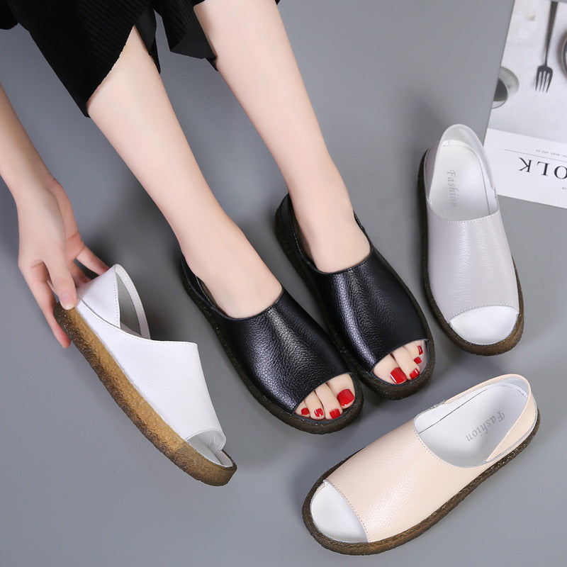 Damen nan perforierte Leder-Sandalette mit offenem Zehenbereich, anatomischem Komfortfußbett und stoßdämpfender Kautschuksohle EB