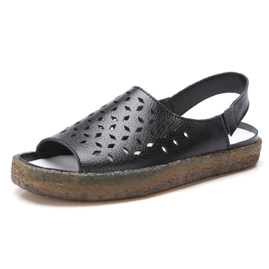 Damen nan perforierte Leder-Sandalette mit offenem Zehenbereich, anatomischem Komfortfußbett und stoßdämpfender Kautschuksohle EB