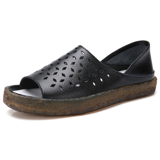 Damen nan perforierte Leder-Sandalette mit offenem Zehenbereich, anatomischem Komfortfußbett und stoßdämpfender Kautschuksohle EB