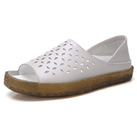 Damen nan perforierte Leder-Sandalette mit offenem Zehenbereich, anatomischem Komfortfußbett und stoßdämpfender Kautschuksohle EB