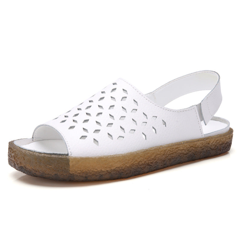 Damen nan perforierte Leder-Sandalette mit offenem Zehenbereich, anatomischem Komfortfußbett und stoßdämpfender Kautschuksohle EB