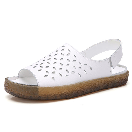 Damen nan perforierte Leder-Sandalette mit offenem Zehenbereich, anatomischem Komfortfußbett und stoßdämpfender Kautschuksohle EB
