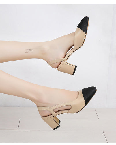 Damen Pumps mit elegantem Blockabsatz und kontrastierender Spitze EB