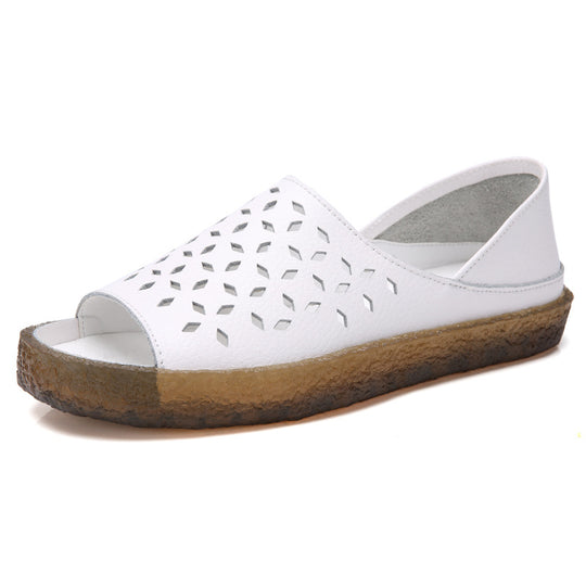 Damen nan perforierte Leder-Sandalette mit offenem Zehenbereich, anatomischem Komfortfußbett und stoßdämpfender Kautschuksohle EB